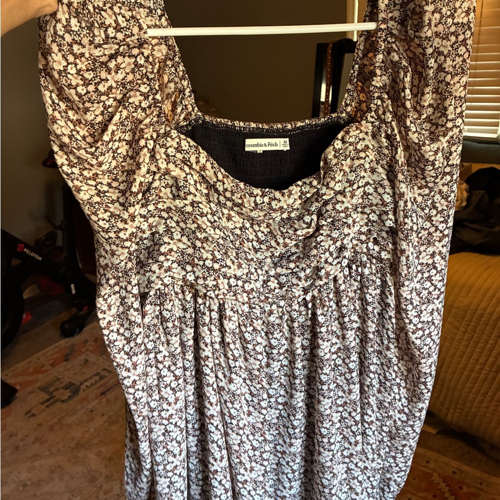 Abercrombie & Fitch Floral Smocked Bodice Mini Dress - Brown & Cream